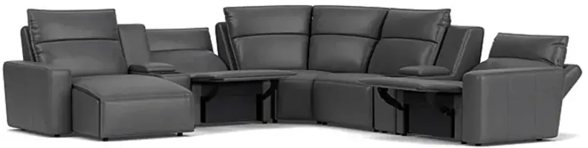 ModularTwo Grey 7-Piece Dual Power Reclining Sectional with Left Arm Facing Chaise + 2 E-Consoles