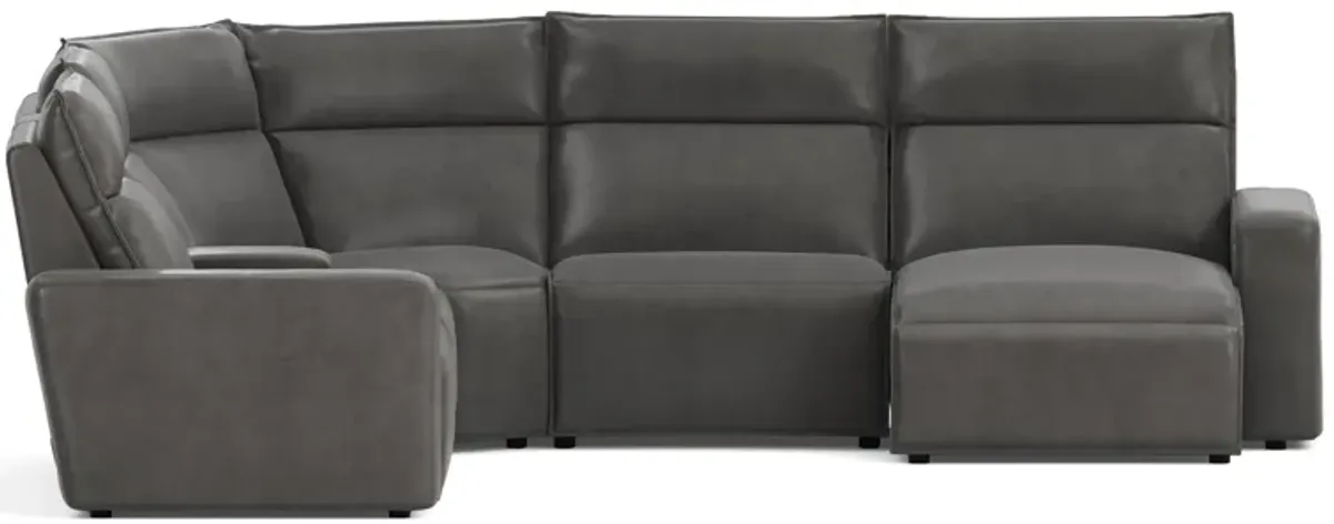 ModularTwo Grey 6-Piece Dual Power Reclining Sectional with Right Arm Facing Chaise + 1 E-Console