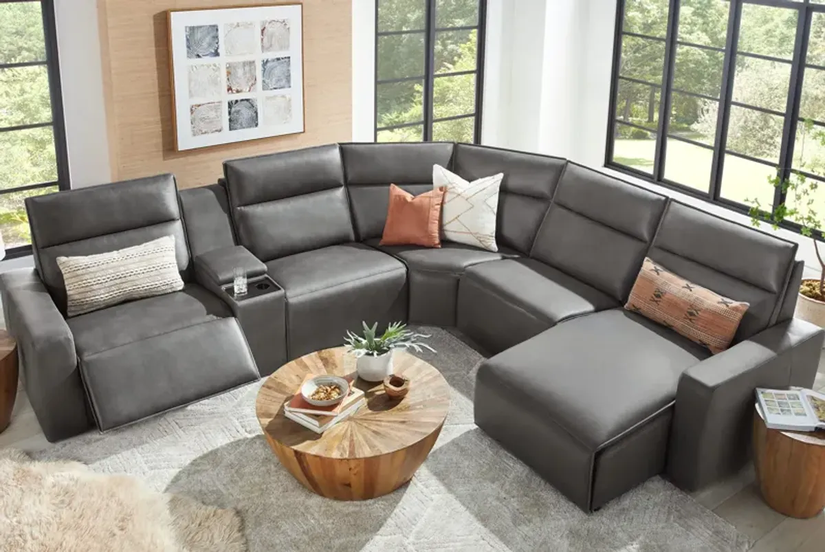 ModularTwo Grey 6-Piece Dual Power Reclining Sectional with Right Arm Facing Chaise + 1 E-Console