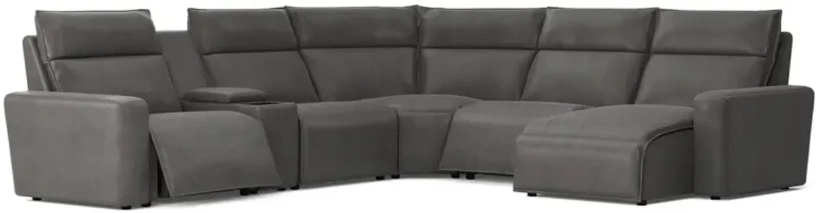 ModularTwo Grey 6-Piece Dual Power Reclining Sectional with Right Arm Facing Chaise + 1 E-Console