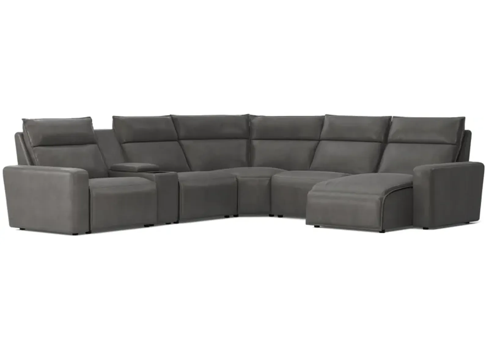 ModularTwo Grey 6-Piece Dual Power Reclining Sectional with Right Arm Facing Chaise + 1 E-Console