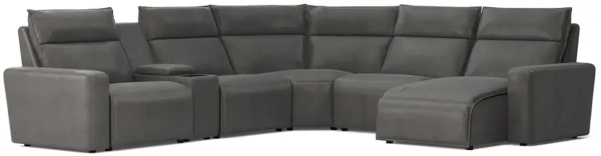 ModularTwo Grey 6-Piece Dual Power Reclining Sectional with Right Arm Facing Chaise + 1 E-Console