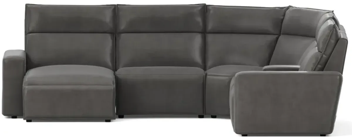 ModularTwo Grey 6-Piece Dual Power Reclining Sectional with Left Arm Facing Chaise + 1 E-Console