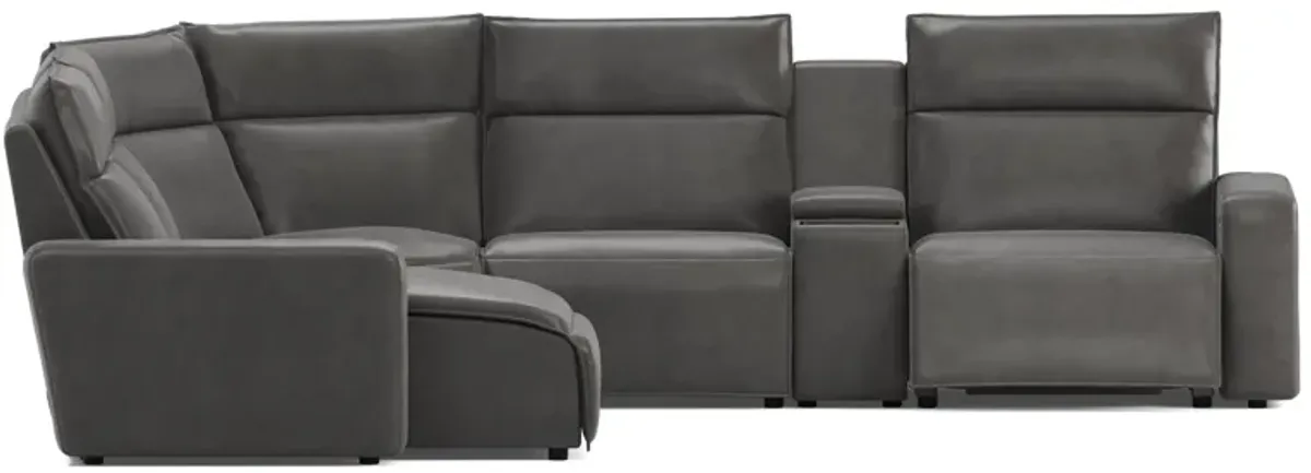 ModularTwo Grey 6-Piece Dual Power Reclining Sectional with Left Arm Facing Chaise + 1 E-Console