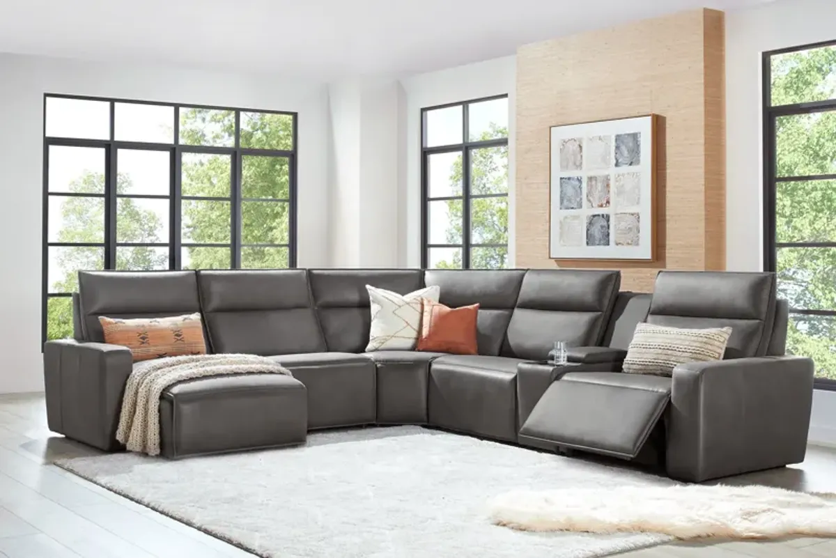 ModularTwo Grey 6-Piece Dual Power Reclining Sectional with Left Arm Facing Chaise + 1 E-Console