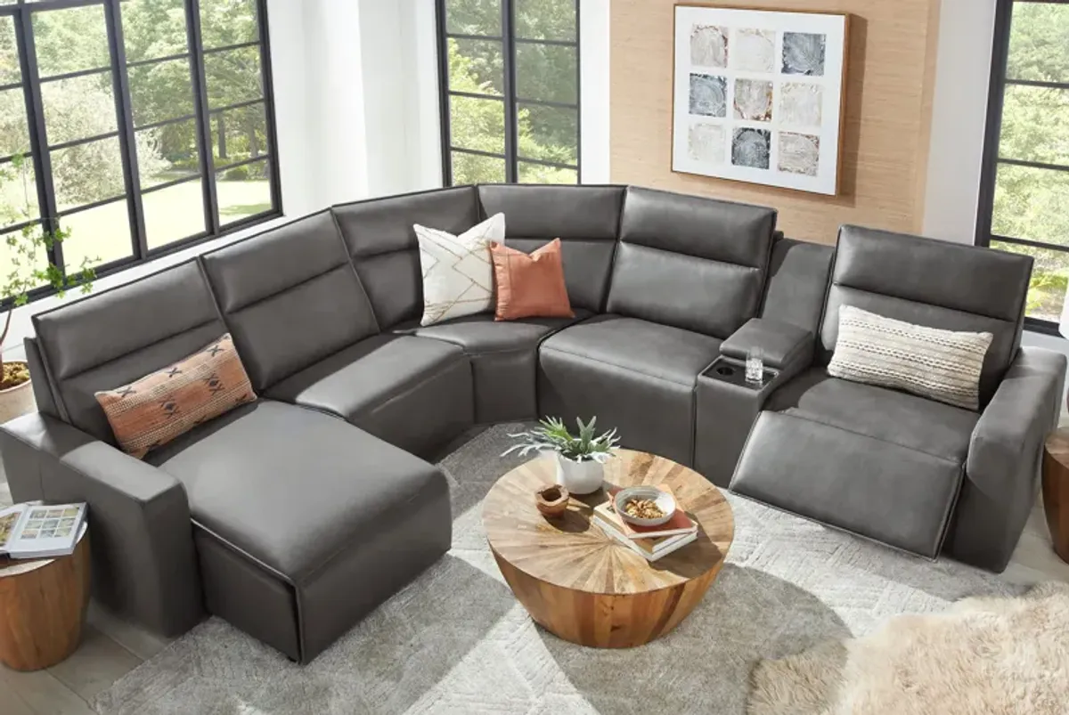 ModularTwo Grey 6-Piece Dual Power Reclining Sectional with Left Arm Facing Chaise + 1 E-Console