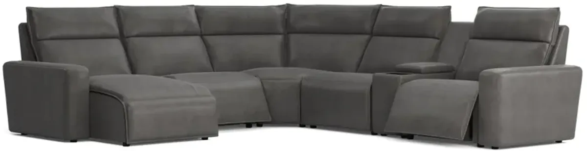 ModularTwo Grey 6-Piece Dual Power Reclining Sectional with Left Arm Facing Chaise + 1 E-Console