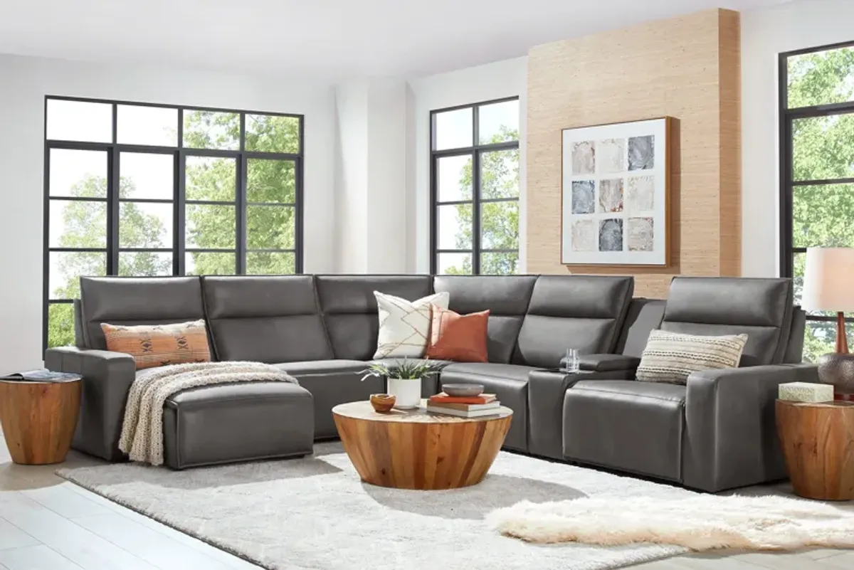 ModularTwo Grey 6-Piece Dual Power Reclining Sectional with Left Arm Facing Chaise + 1 E-Console