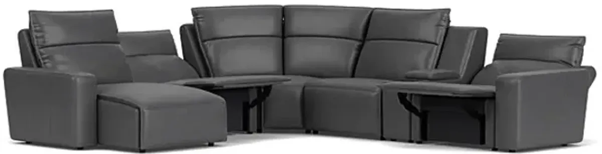 ModularTwo Grey 6-Piece Dual Power Reclining Sectional with Left Arm Facing Chaise + 1 E-Console