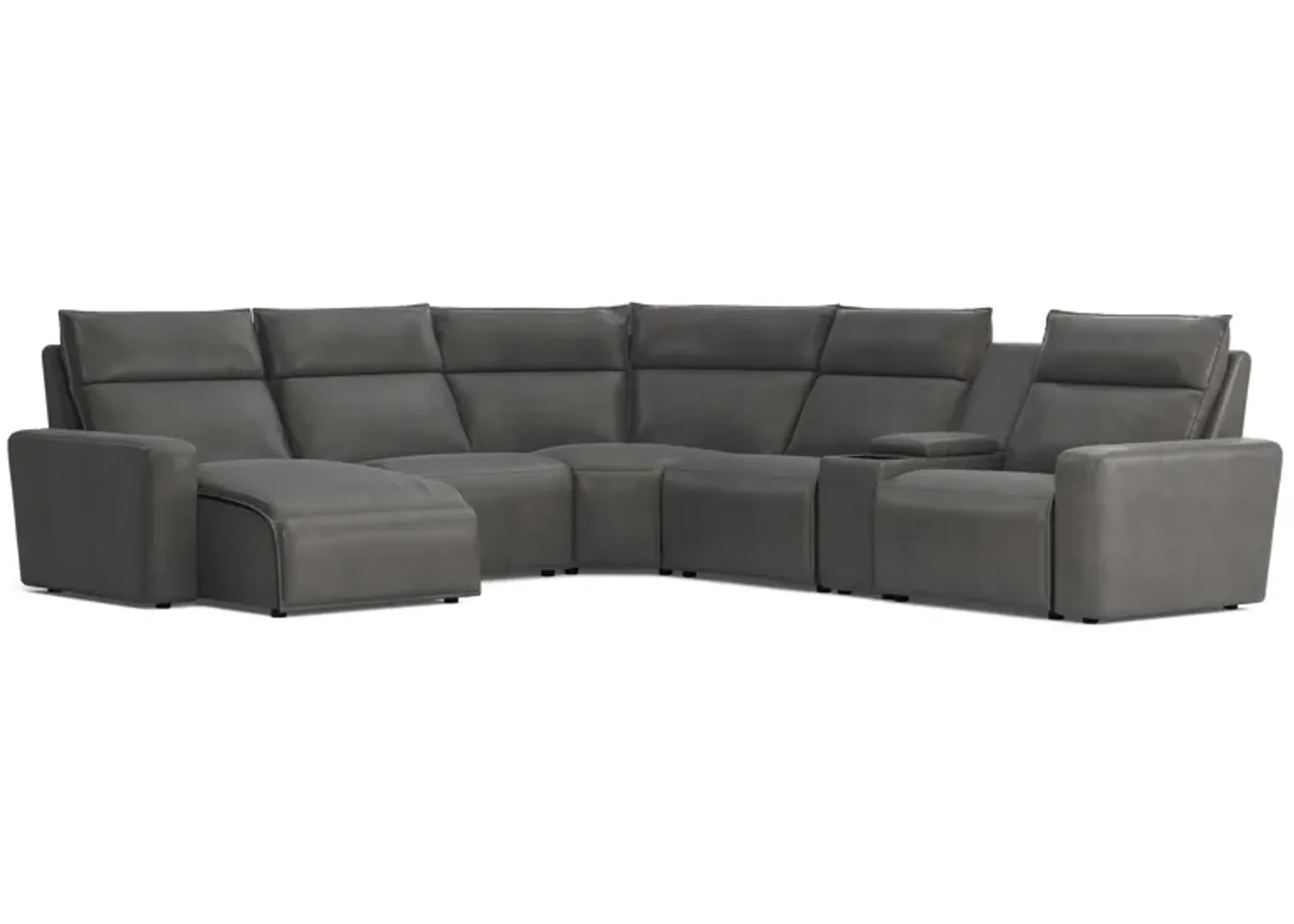 ModularTwo Grey 6-Piece Dual Power Reclining Sectional with Left Arm Facing Chaise + 1 E-Console