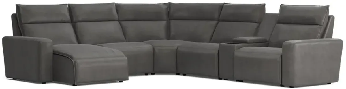 ModularTwo Grey 6-Piece Dual Power Reclining Sectional with Left Arm Facing Chaise + 1 E-Console