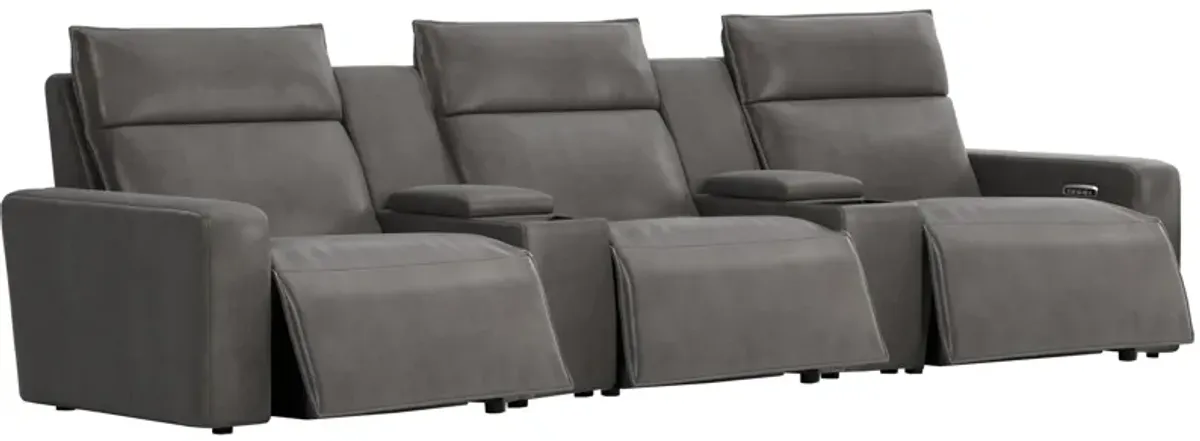 ModularTwo Grey 5-Piece Dual Power Reclining Sofa with Armless Recliner