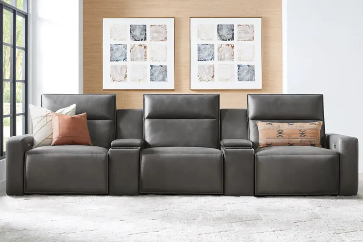 ModularTwo Grey 5-Piece Dual Power Reclining Sofa with Armless Recliner