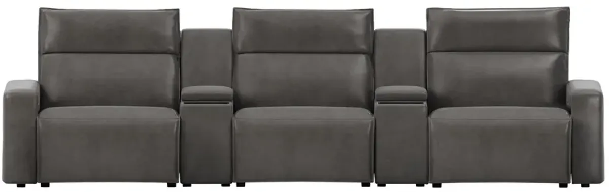 ModularTwo Grey 5-Piece Dual Power Reclining Sofa with Armless Recliner