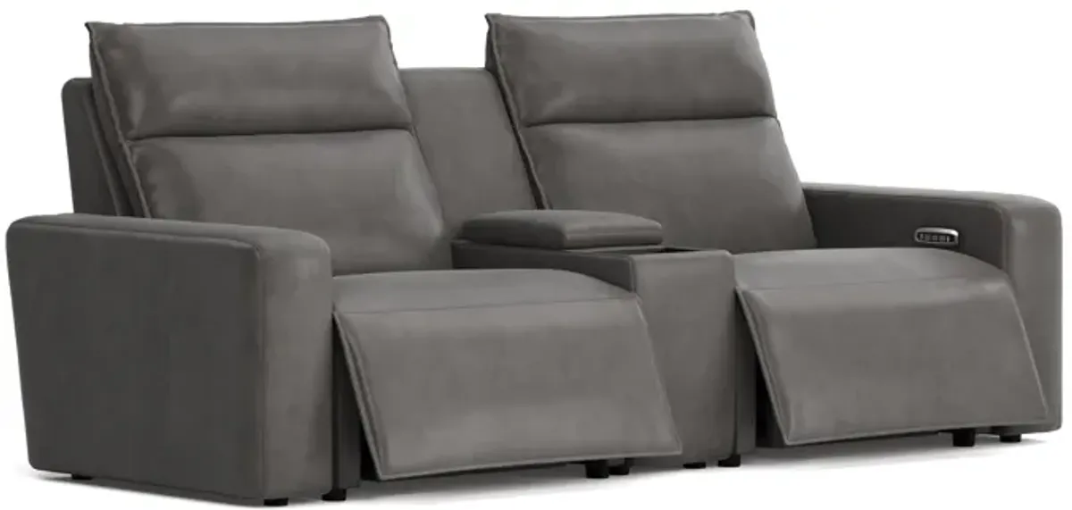 ModularTwo Grey Dual Power Reclining Console Loveseat with E-Console