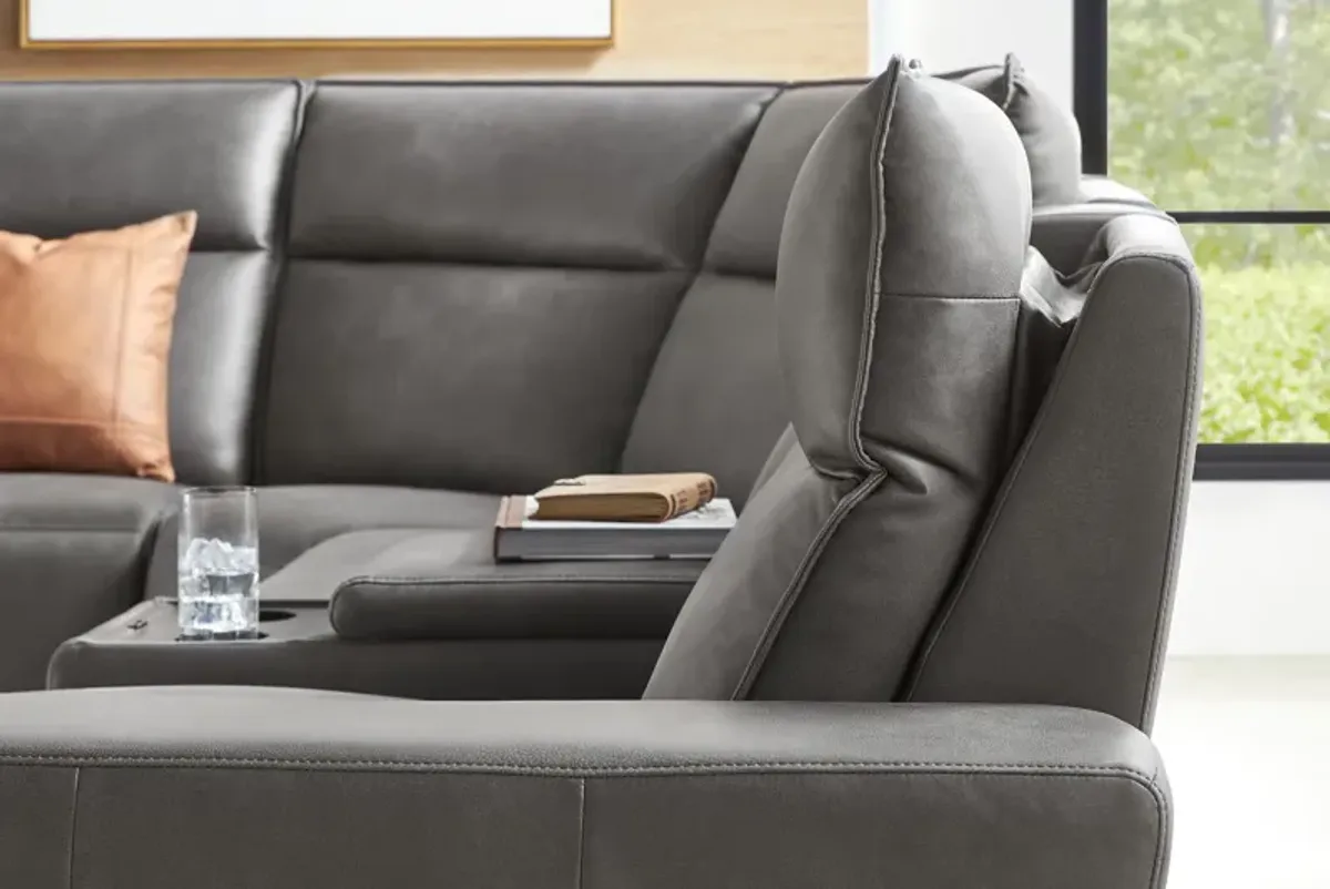 ModularTwo Grey Dual Power Reclining Console Loveseat with E-Console