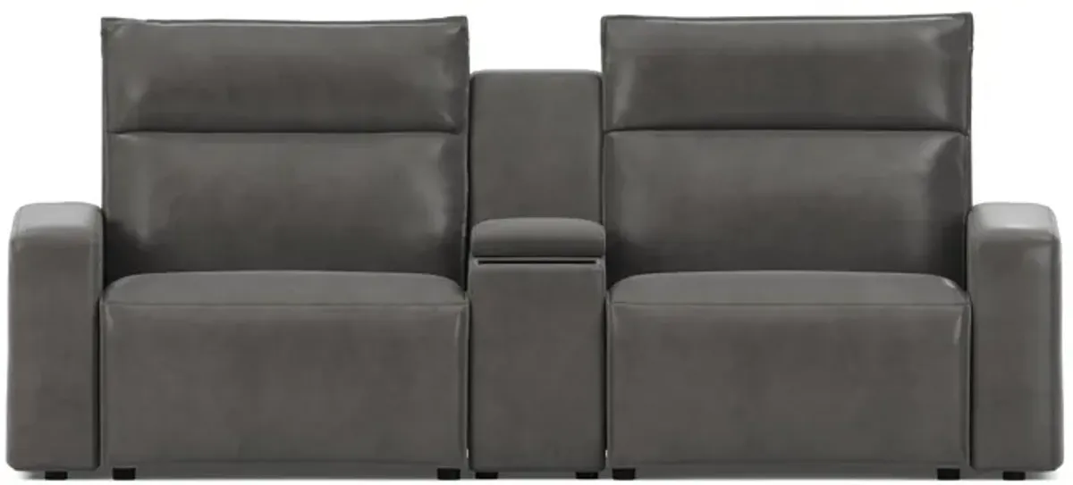 ModularTwo Grey Dual Power Reclining Console Loveseat with E-Console