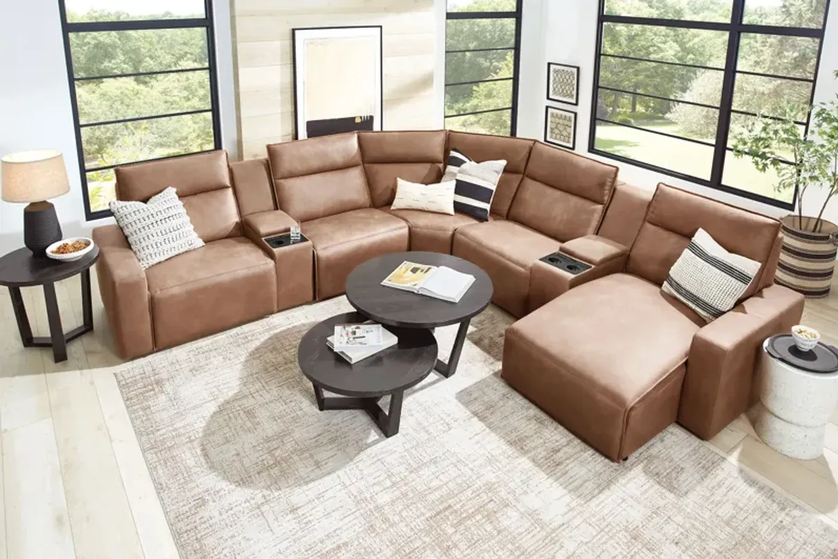 ModularTwo Brown 7-Piece Dual Power Reclining Sectional with Right Arm Facing Chaise + 2 E-Consoles