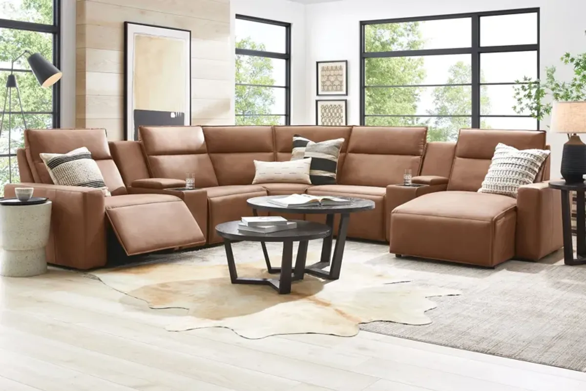 ModularTwo Brown 7-Piece Dual Power Reclining Sectional with Right Arm Facing Chaise + 2 E-Consoles