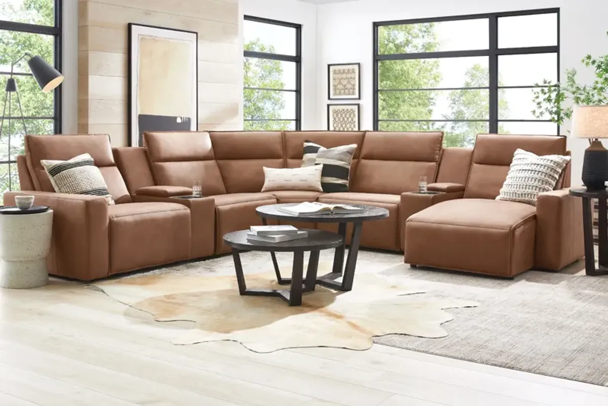 ModularTwo Brown 7-Piece Dual Power Reclining Sectional with Right Arm Facing Chaise + 2 E-Consoles