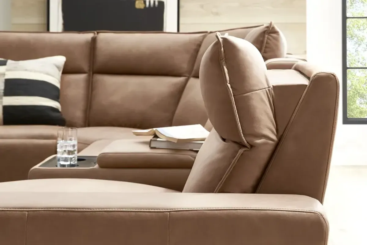 ModularTwo Brown 7-Piece Dual Power Reclining Sectional with Right Arm Facing Chaise + 2 E-Consoles