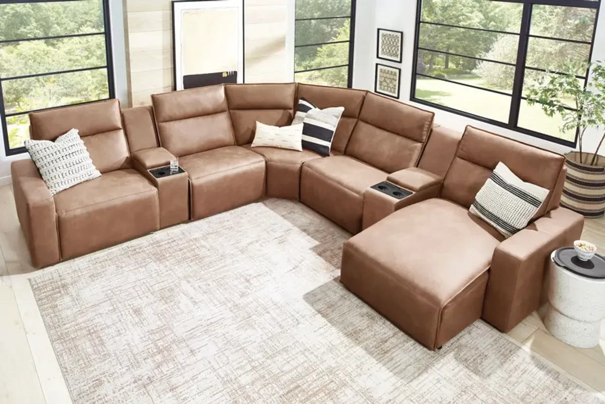 ModularTwo Brown 7-Piece Dual Power Reclining Sectional with Right Arm Facing Chaise + 2 E-Consoles