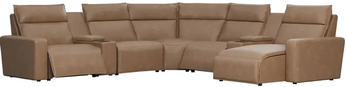 ModularTwo Brown 7-Piece Dual Power Reclining Sectional with Right Arm Facing Chaise + 2 E-Consoles