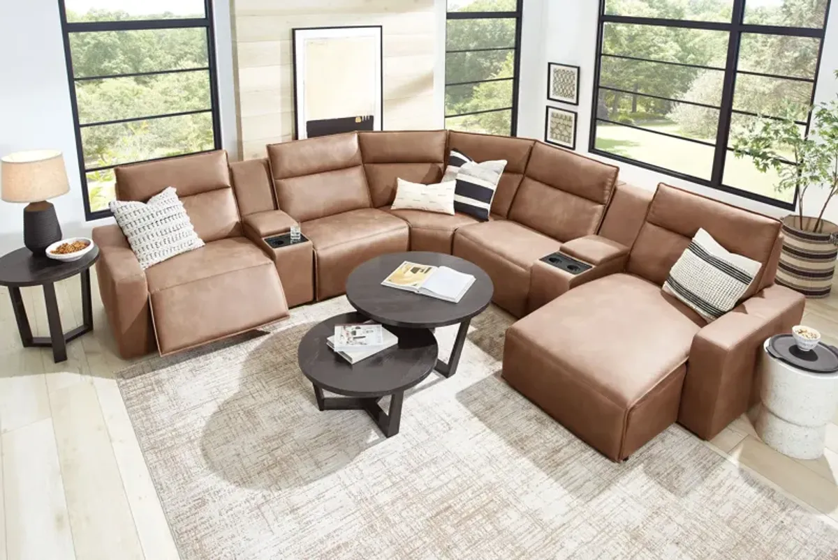 ModularTwo Brown 7-Piece Dual Power Reclining Sectional with Right Arm Facing Chaise + 2 E-Consoles