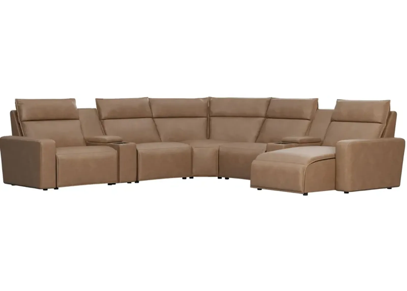 ModularTwo Brown 7-Piece Dual Power Reclining Sectional with Right Arm Facing Chaise + 2 E-Consoles