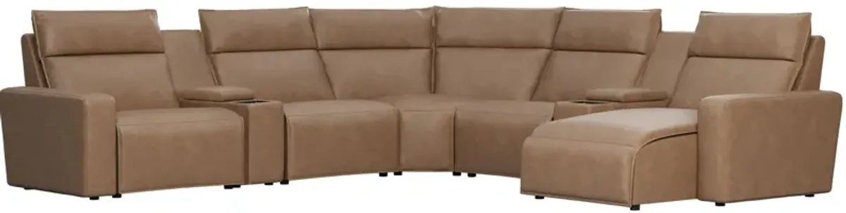 ModularTwo Brown 7-Piece Dual Power Reclining Sectional with Right Arm Facing Chaise + 2 E-Consoles