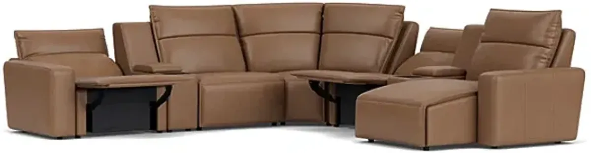 ModularTwo Brown 7-Piece Dual Power Reclining Sectional with Right Arm Facing Chaise + 2 E-Consoles
