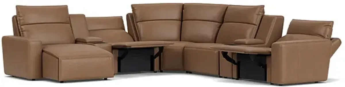 ModularTwo Brown 7-Piece Dual Power Reclining Sectional with Left Arm Facing Chaise + 2 E-Consoles