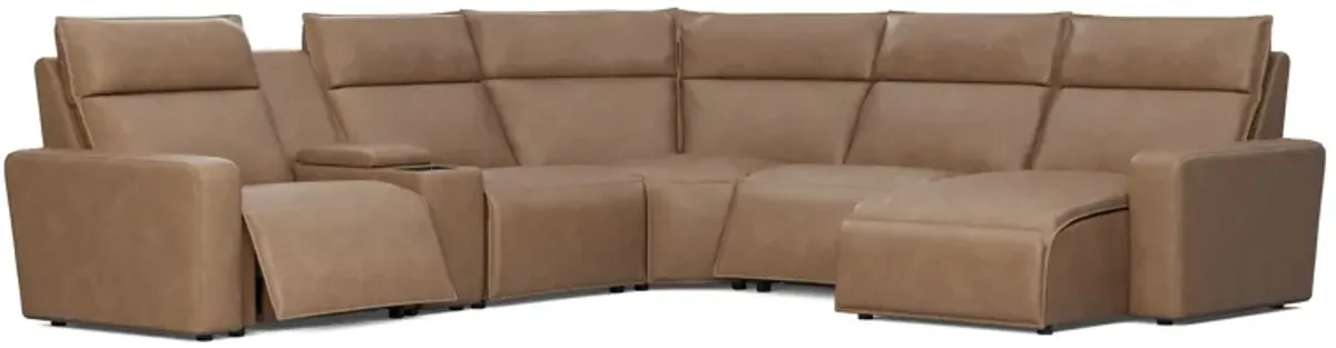 ModularTwo Brown 6-Piece Dual Power Reclining Sectional with Right Arm Facing Chaise + 1 E-Console