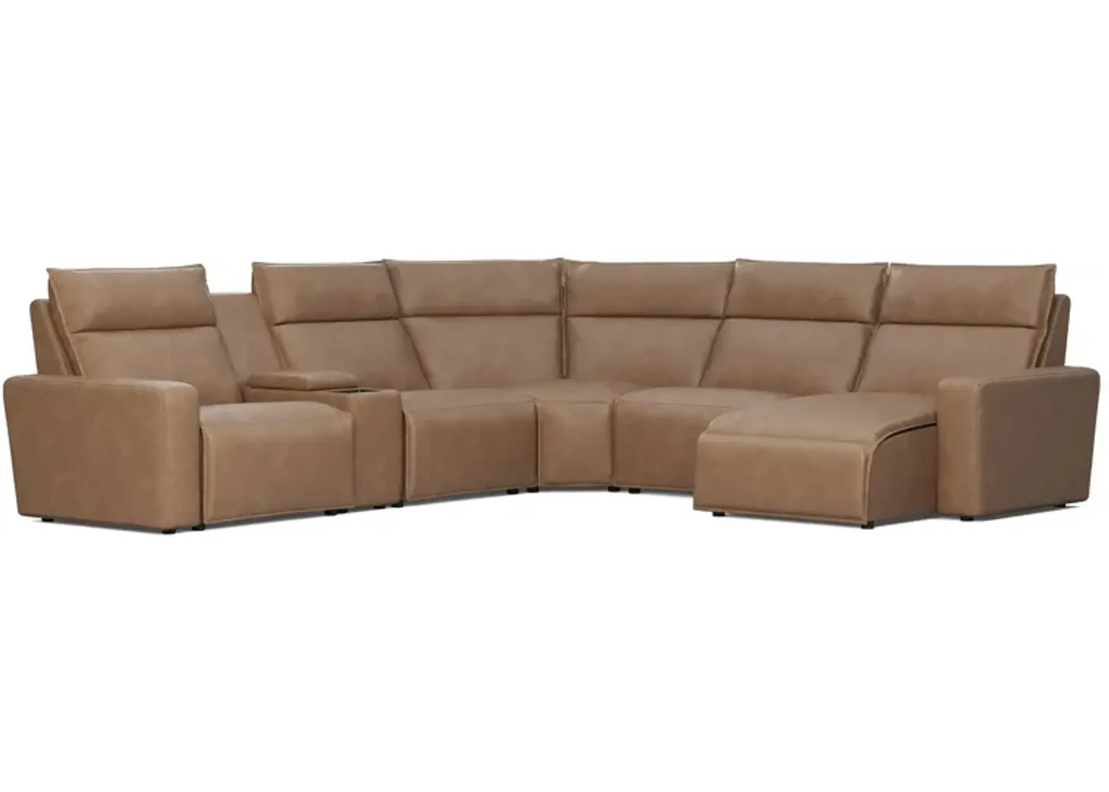 ModularTwo Brown 6-Piece Dual Power Reclining Sectional with Right Arm Facing Chaise + 1 E-Console