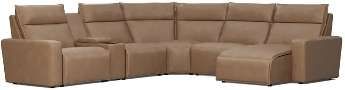 ModularTwo Brown 6-Piece Dual Power Reclining Sectional with Right Arm Facing Chaise + 1 E-Console