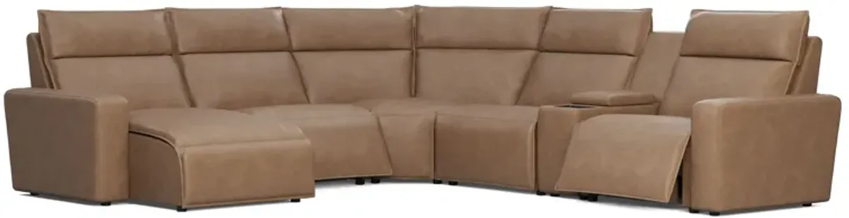 ModularTwo Brown 6-Piece Dual Power Reclining Sectional with Left Arm Facing Chaise + 1 E-Console