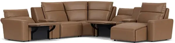 ModularTwo Brown 6-Piece Dual Power Reclining Sectional with Left Arm Facing Chaise + 1 E-Console