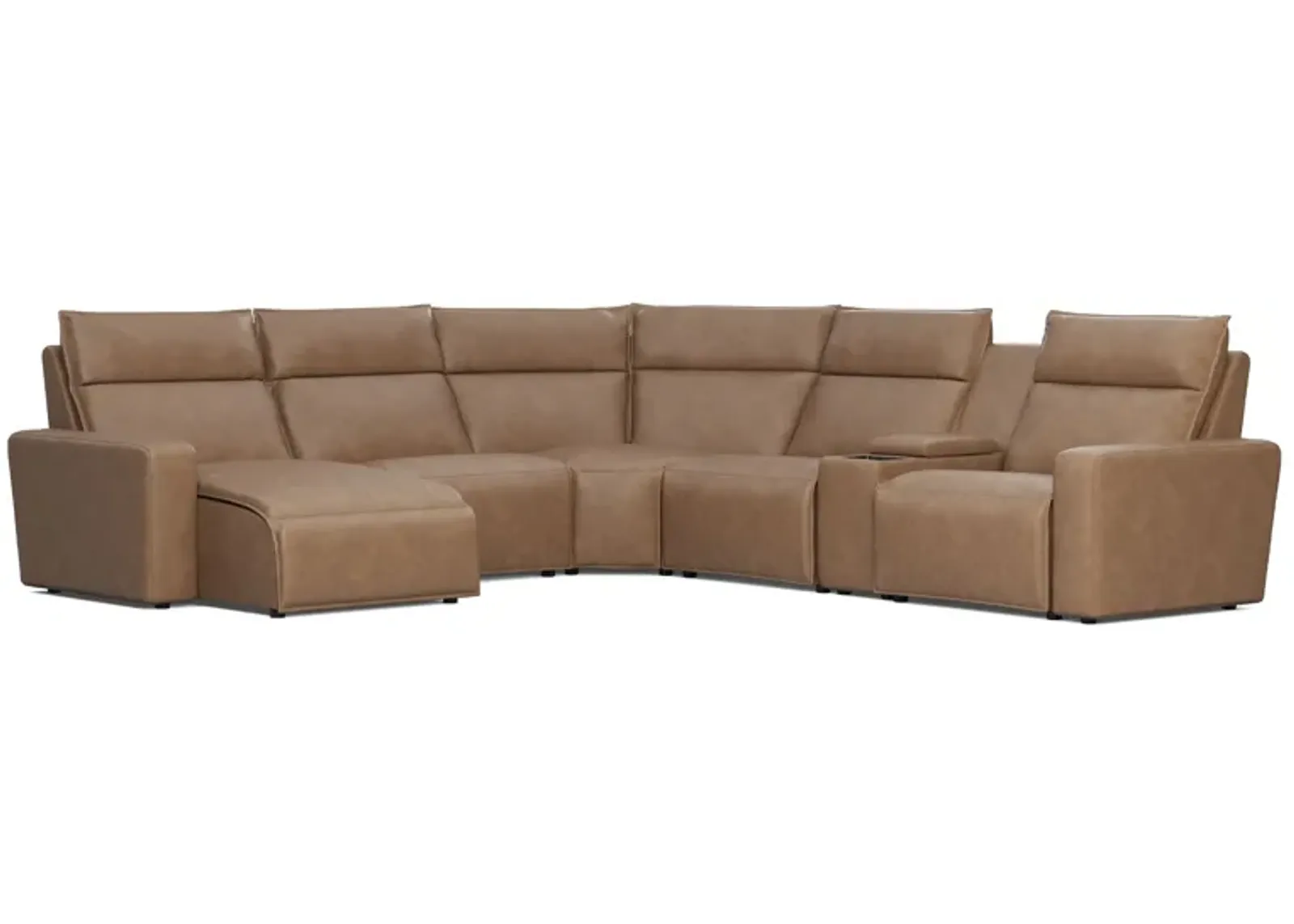 ModularTwo Brown 6-Piece Dual Power Reclining Sectional with Left Arm Facing Chaise + 1 E-Console