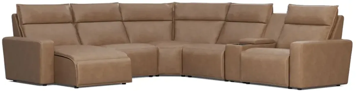 ModularTwo Brown 6-Piece Dual Power Reclining Sectional with Left Arm Facing Chaise + 1 E-Console