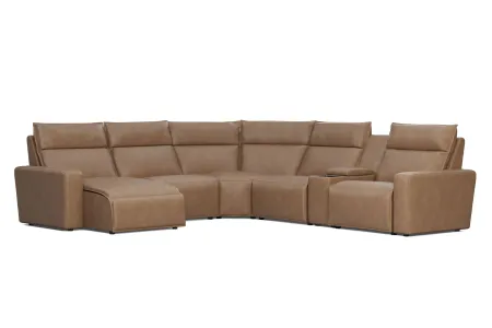 ModularTwo Brown 6-Piece Dual Power Reclining Sectional with Left Arm Facing Chaise + 1 E-Console