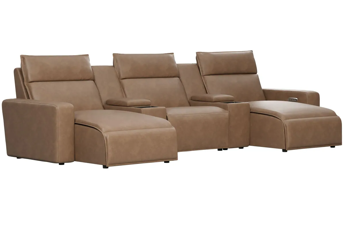 ModularTwo Brown 5-Piece Dual Power Reclining Chaise Sectional with Armless Recliner