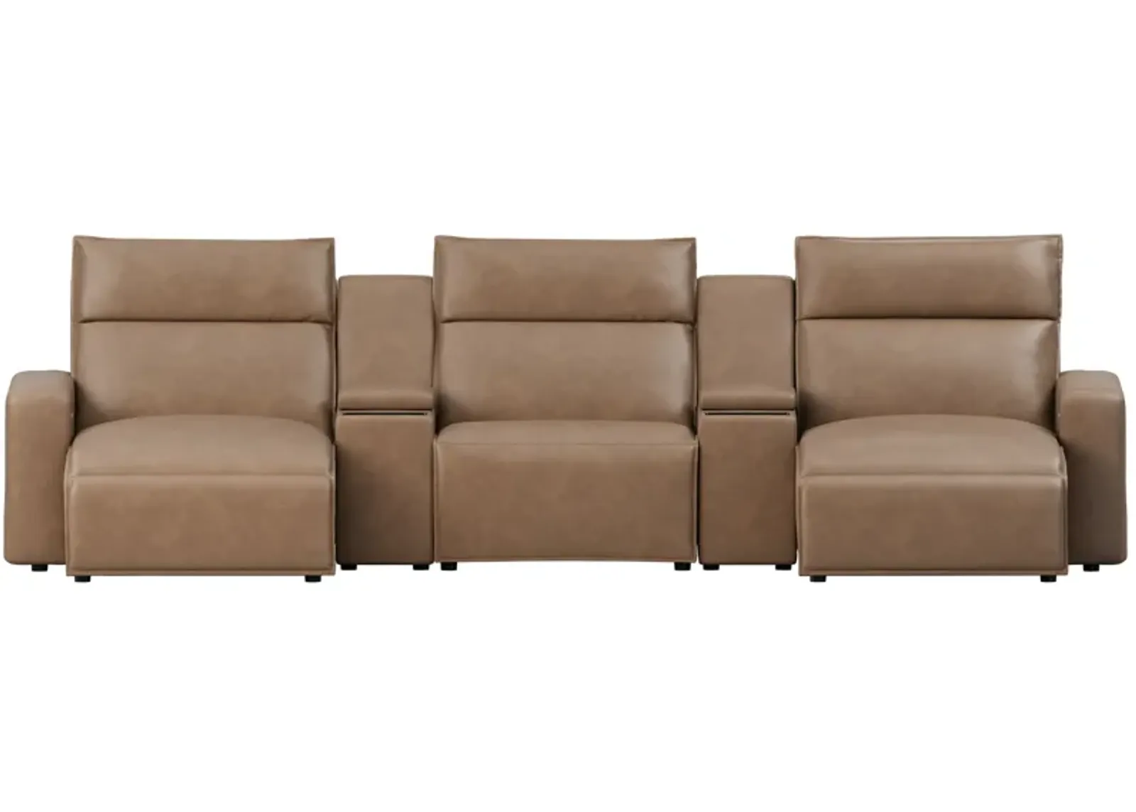 ModularTwo Brown 5-Piece Dual Power Reclining Chaise Sectional with Armless Recliner