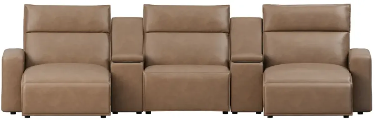 ModularTwo Brown 5-Piece Dual Power Reclining Chaise Sectional with Armless Recliner