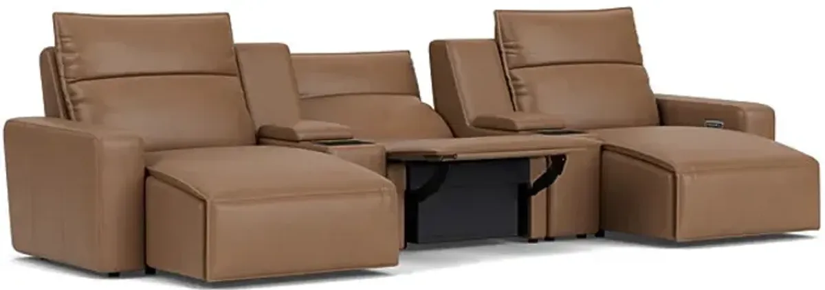 ModularTwo Brown 5-Piece Dual Power Reclining Chaise Sectional with Armless Recliner