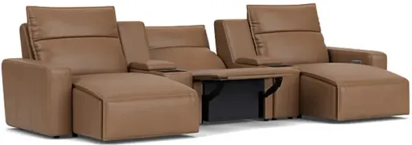 ModularTwo Brown 5-Piece Dual Power Reclining Chaise Sectional with Armless Recliner