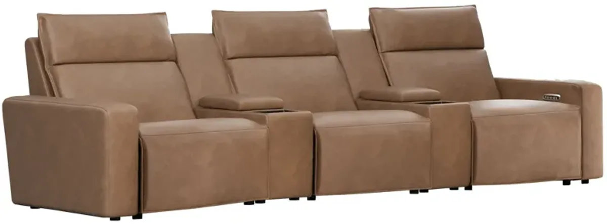 ModularTwo Brown 5-Piece Dual Power Reclining Sofa with Armless Chair