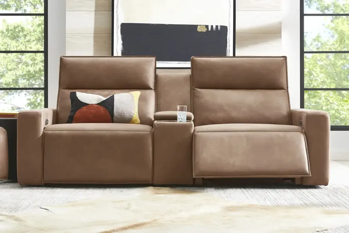 ModularTwo Brown Dual Power Reclining Console Loveseat