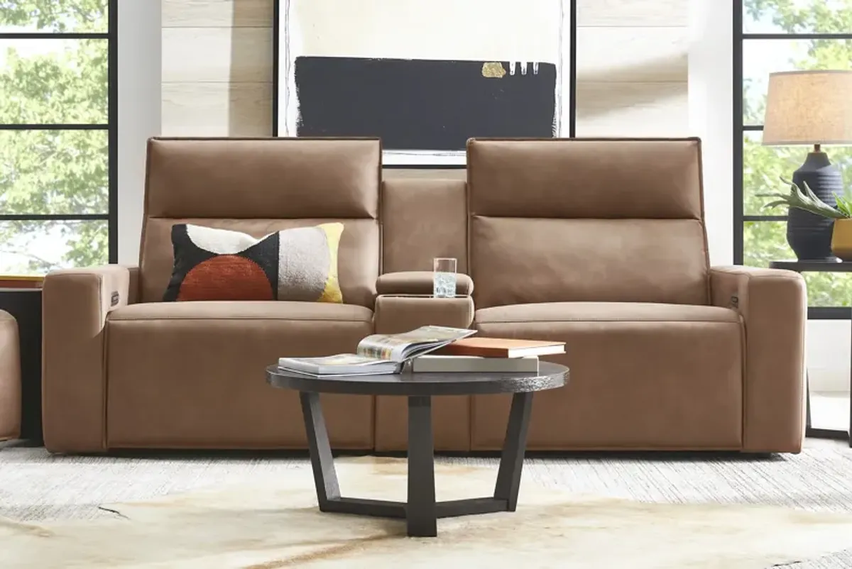 ModularTwo Brown Dual Power Reclining Console Loveseat