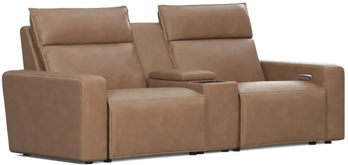 ModularTwo Brown Dual Power Reclining Console Loveseat