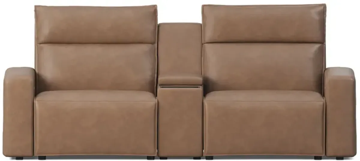 ModularTwo Brown Dual Power Reclining Console Loveseat